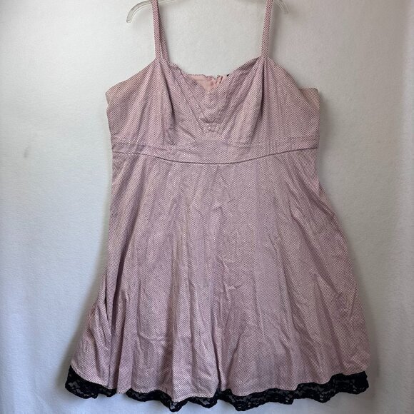 Torrid Dress women 26 pink black‎ polka dots lace spaghetti straps lace pin up - Picture 1 of 7